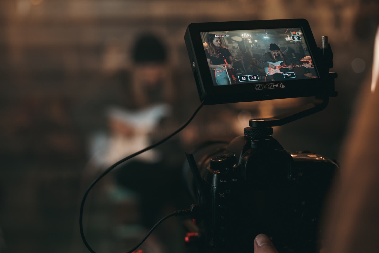 On-set monitor during a shoot